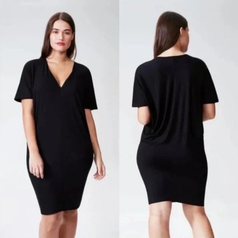 Teresa Liquid Jersey V—Neck Dress - Black